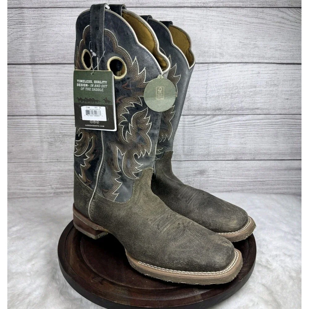 Laredo Men’s Summit L7730 Broad Square Toe Western Cowboy Boot Grey Size 9.5D